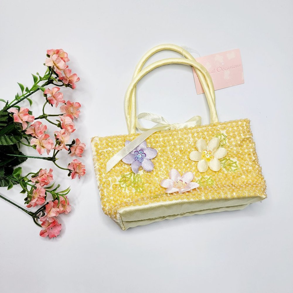 NWT Sequin Beaded Yellow Mini Bag